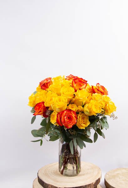 A Dozen Orange and Yellow Roses