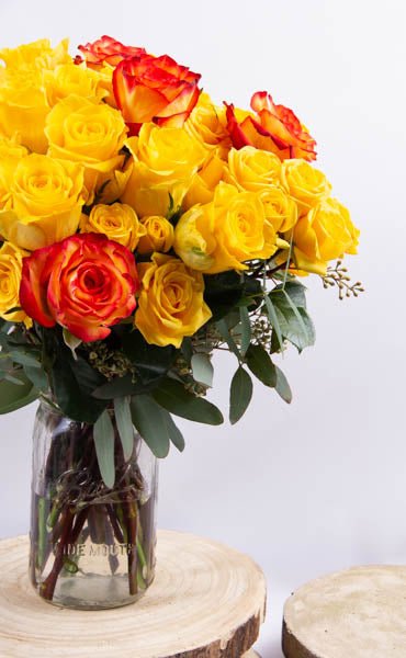 A Dozen Orange and Yellow Roses