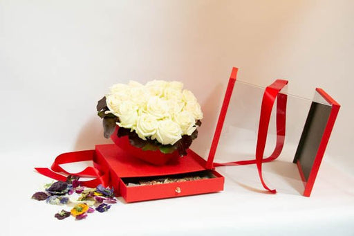 Red Surprise Box with Drawer - White Roses