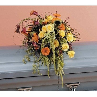 Calid Color Flowers Sympathy Casket Spray in Miami & Hialeah - Flowers by Pouparina