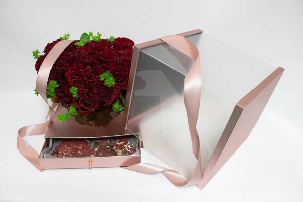 Antique Pink Surprise Box with Drawer - Red Roses