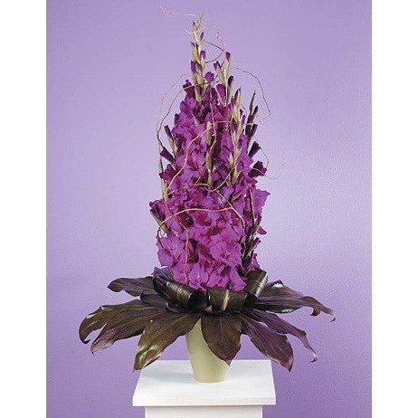 Purple Gladiolus and Ti Leaves Sympathy Basket - Flowers by Pouparina